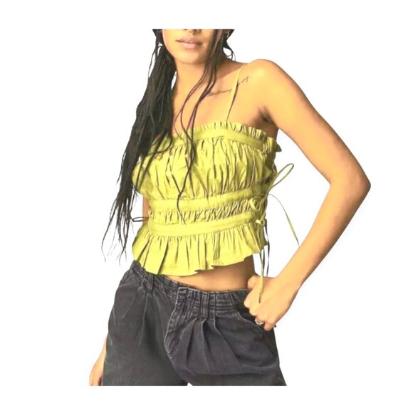 Free People sleeveless fairycore tiered Gabby convertible limoncello top size XS - Picture 13 of 13